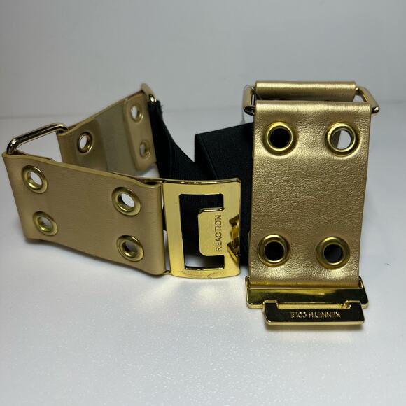 Kenneth Cole Reaction Gold Faux Leather Belt Stretch Cinch Size Medium Large - Picture 9 of 11